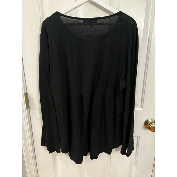 Weekend by Suzanne Betro Black Knit Crochet Front Long Sleeve Babydoll Too sz 2X - Picture 7 of 8